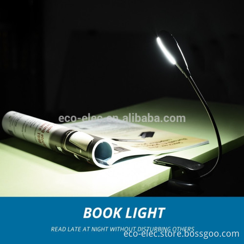 Book Light Clip On Reading Bed Lamp, Battery and USB Operated, 4 LED Warm White Lights with 2 Brightness Levels
